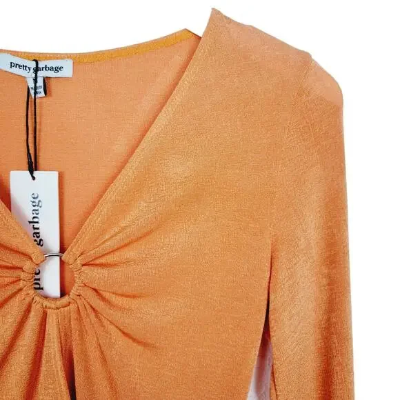 Pretty Garbage Tangerine O-Ring V-neck Open Front Crop Top - Size M - Picture 6 of 9